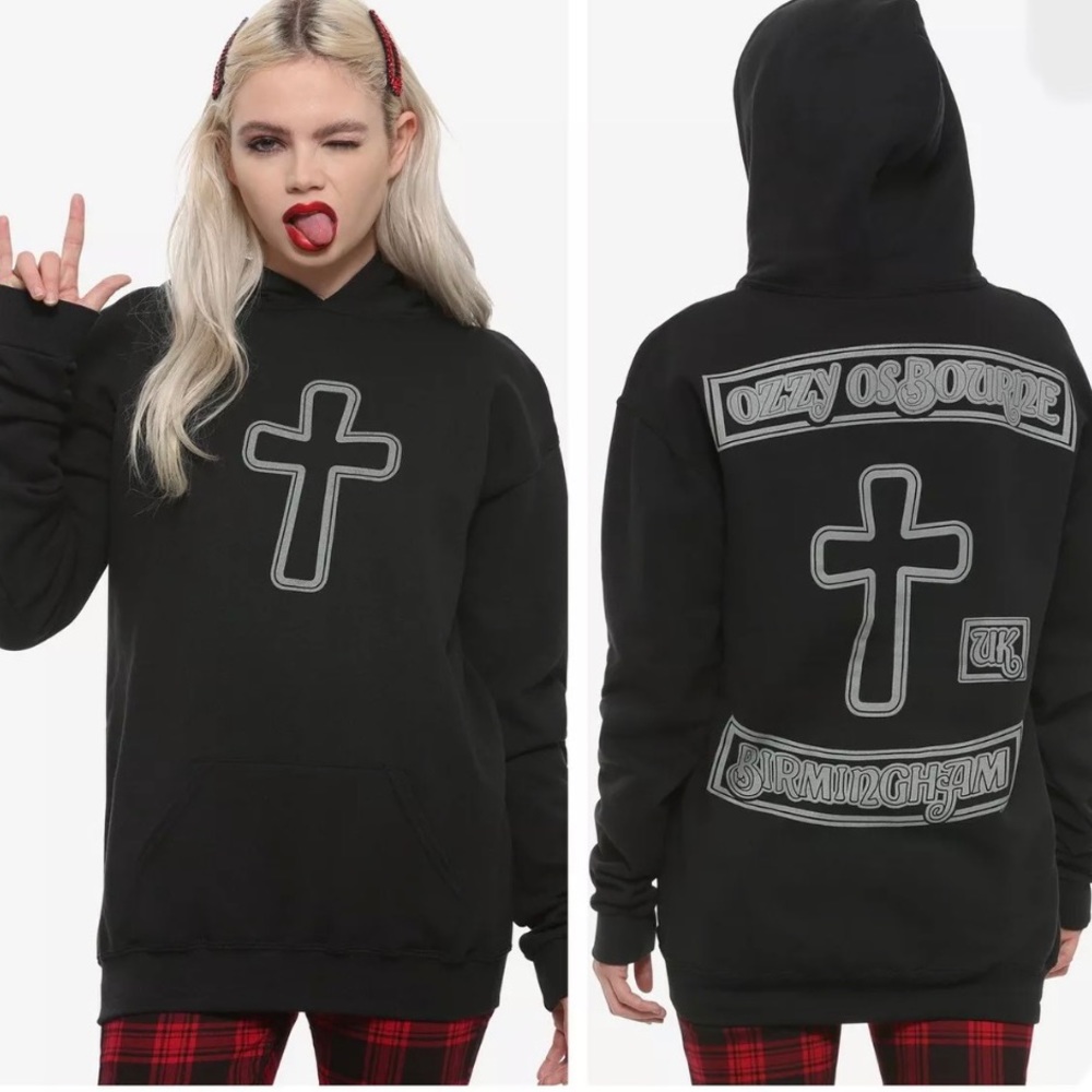 OZZY OSBORNE Crucifix Hoodie: Moto Patches Print